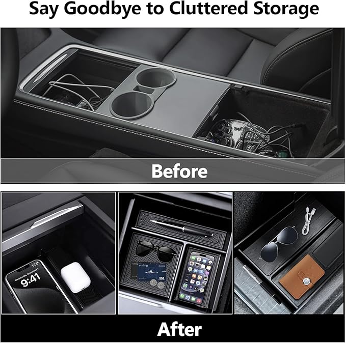 3 Piece Center Console Organizer Tray for Tesla Model 3 Highland 2024 2025 Model Y Juniper 2025 Armrest Storage Box Tesla Interior Accessories