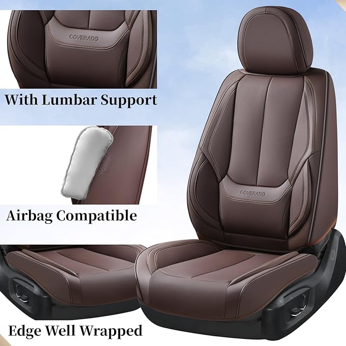 Coverado Seat Covers, Car Seat Covers Front Seats, Car Seat Cover, Car Seat Protector Waterproof, Car Seat Cushion Nappa Leat