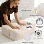 4 Pack Comforter Storage Bag, 136L Blanket Storage Bags Self Compression Comforter Organizer and Storages, Space Saving Washa