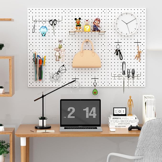 Peg Board Kit, Includes Pegboard and Accessories,with Hooks and Bins,Peg Board Wall Organizer for Office,Ornaments Display,Cr