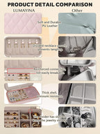 Travel Jewelry Case with Mirror, Quilted Small Jewelry Box Organizer for Women Girls, Portable Earring Necklace Bracelet Ring