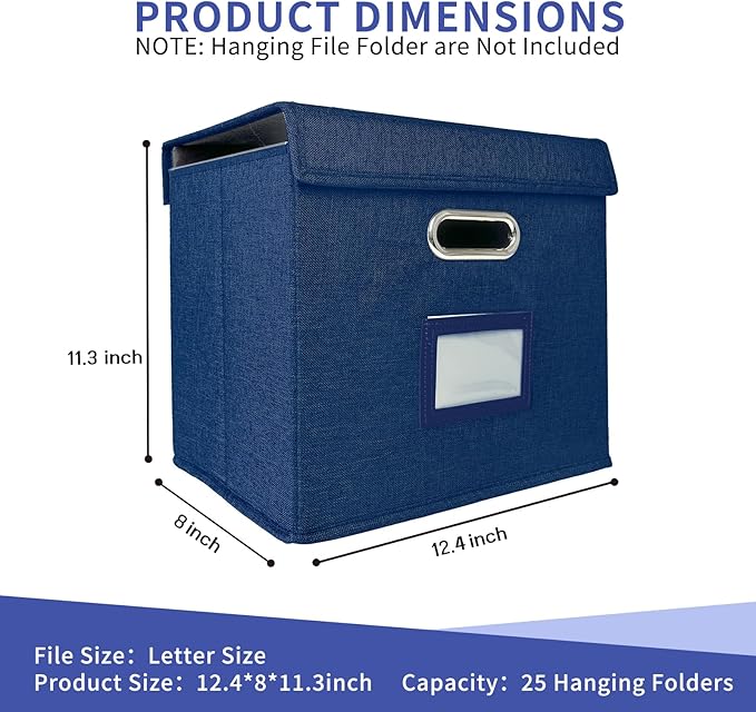 2 Pack Hanging File Folder Box with Lid, Durable Letter Size Filing Storage Box, Sturdy Magazine File Holder with Cardboard S