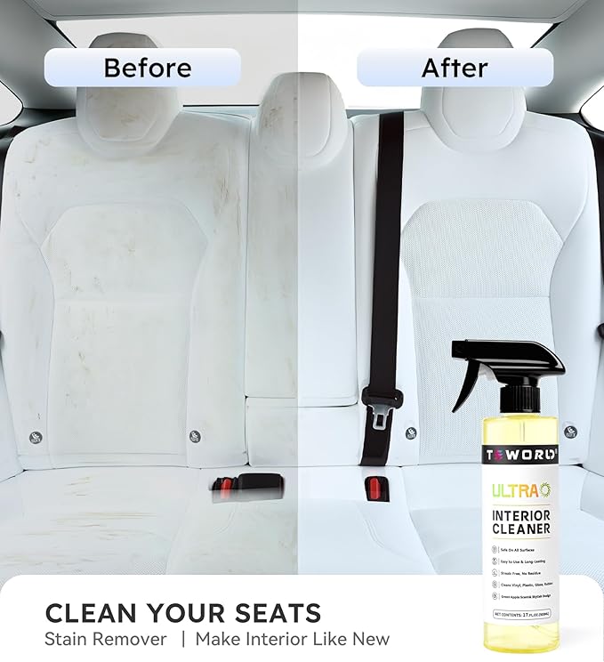Premium Car Interior Cleaner (17oz Brush + Towel) | Interior Car Cleaner for Leather, Vinyl, Glass & Plastic | Residue-Free M