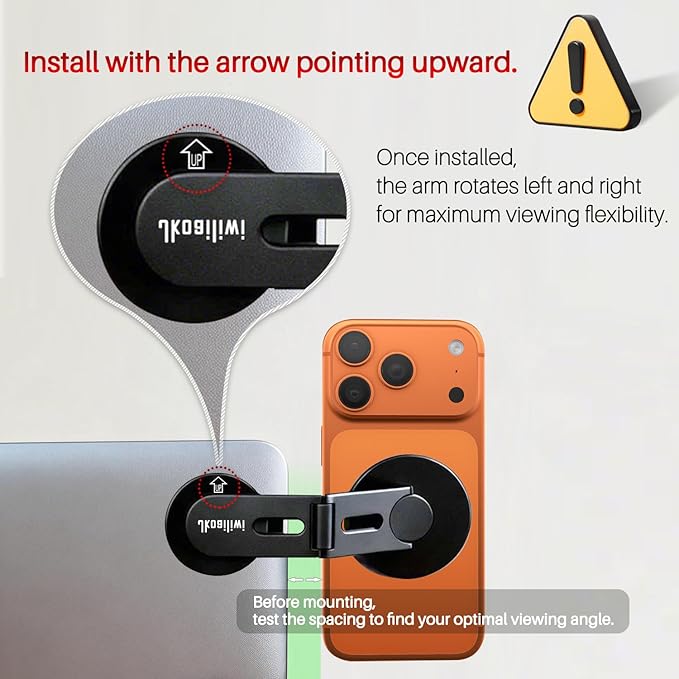 2026 Upgraded Magnetic Phone Holder for Laptop & Monitor, Foldable Hidden Continuity Camera Mount for MagSafe iPhone 17/16/15/14/13/12, Adjustable Phone Stand for Computer/Tesla, Black
