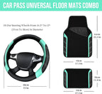 CAR PASS Leather Steering Wheel Cover and Waterproof Car Floor Mats,Microfiber Universal Car Combo Fit for 95% Sedan,SUV,Cars