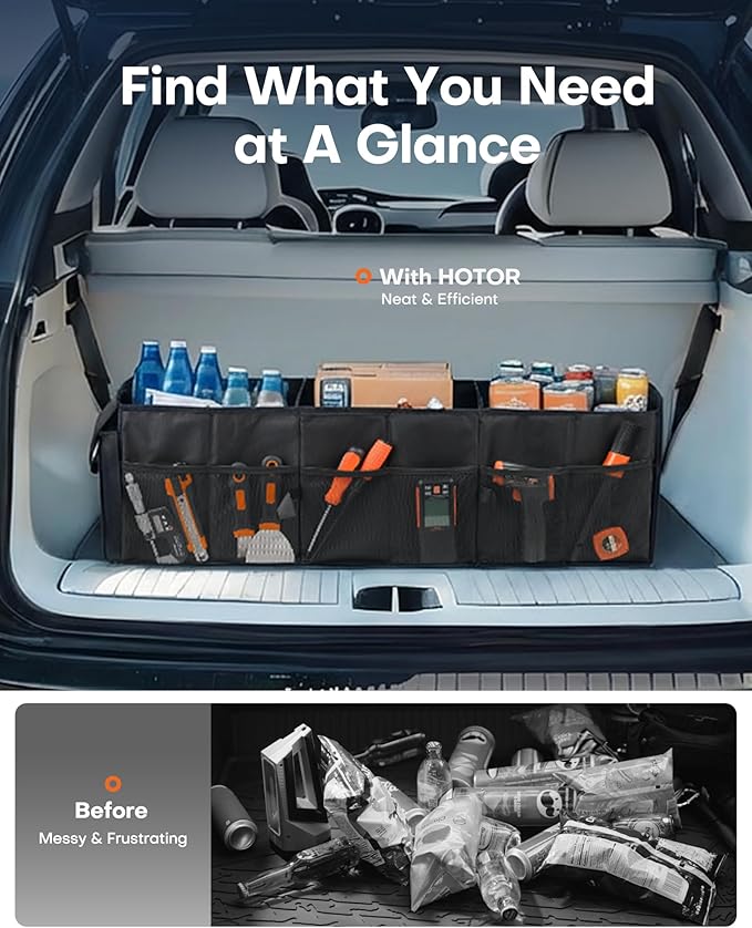 HOTOR Trunk Organizer for Car - Car Organizer, Foldable Trunk organizer for SUVs & Sedans, Sturdy Organization for Car Accesso