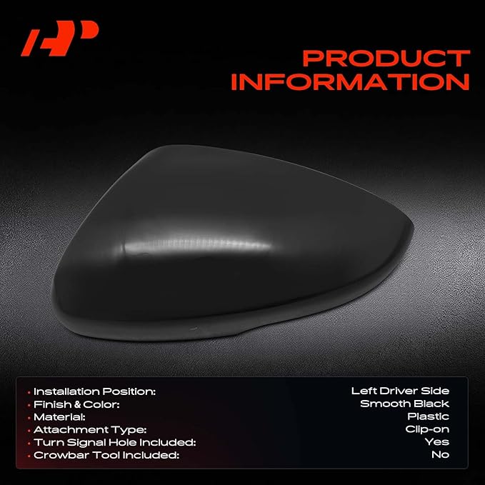 A-Premium Driver Side Rearview Mirror Cover Cap - Compatible with Honda Accord 2018-2024 - Smooth Black, with Turn Signal Hole