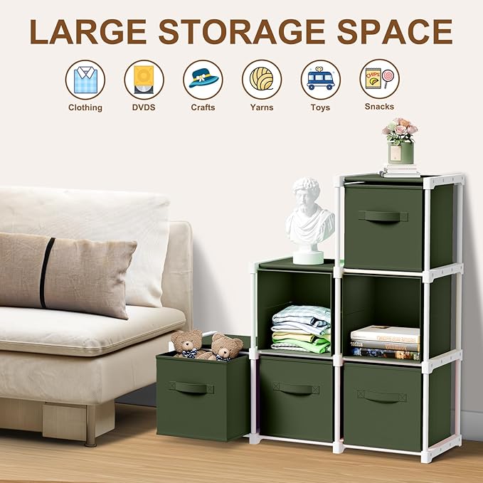6 Cube Storage Organizer with Shelf Back to School Boxes 11 Inch Toy Storage Bins Closet Organizers Drawers Fabric Dresser fo