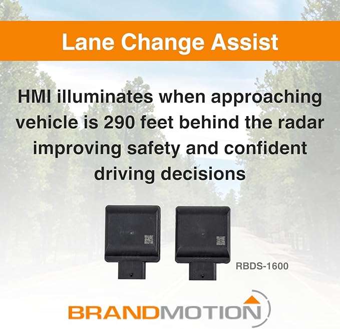 Brandmotion RDBS-1600 Radar Blind Spot System with Cross Traffic Detection | Blind Spot Detection | Lane Change Assist | Soft