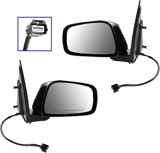 TRQ 2 Piece Driver and Passenger Side Mirror Assembly Set Electric Adjustment Heated Memory Black Compatible with 2005-2012 N