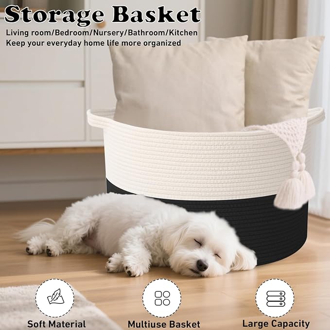 115L Large Blanket Basket,23.6" L x 23.6" W x 15.7" H Rope Woven Baskets with Handles, Toys Storage Bins,Laundry Basket Perfe