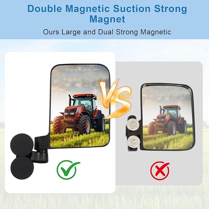 Tractor Mirror Magnetic, Strong Magnetic Mirrors for Forklifts, External Reflective Strips on Mirrors, No Installation Required, 1 Pair (Right and Left)