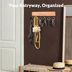 SCUNDA Wooden Key Holder with Metal Hooks,No Drill Adhesive & Screws, Wall Mount Entryway Organizer for Keys, Coats, Hats, Ru