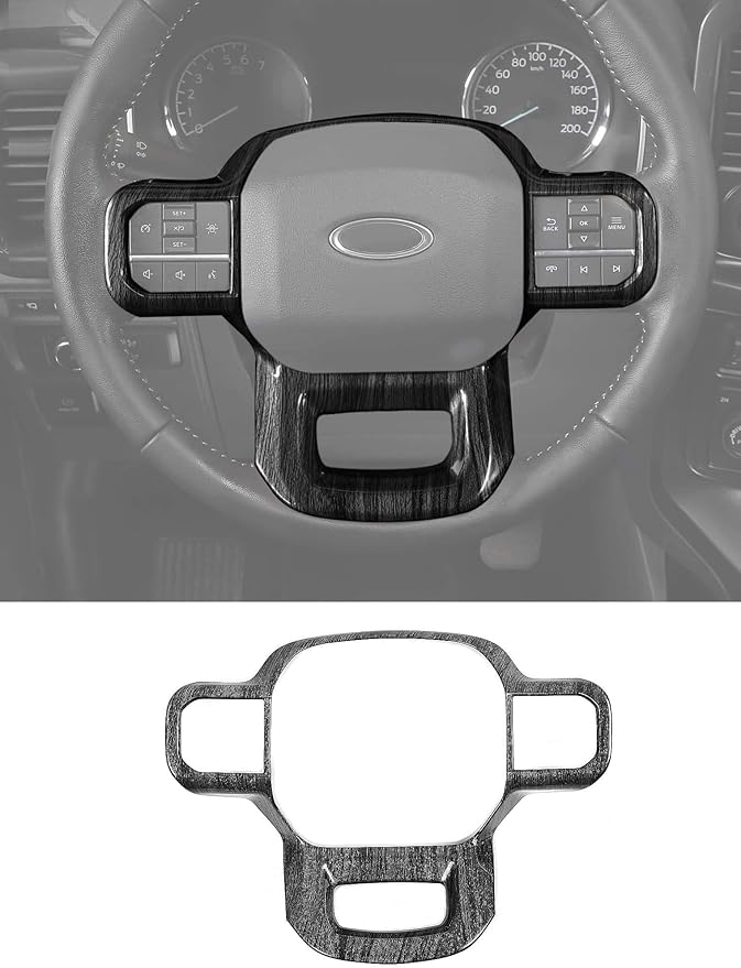 Savadicar Black Wood Grain Interior Accessories - Steering Wheel Trim Cover for Ford F150 (2021-present) - Premium Texture Interior Decor Upgrade Option, 1 PC