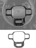 Savadicar Black Wood Grain Interior Accessories - Steering Wheel Trim Cover for Ford F150 (2021-present) - Premium Texture Interior Decor Upgrade Option, 1 PC