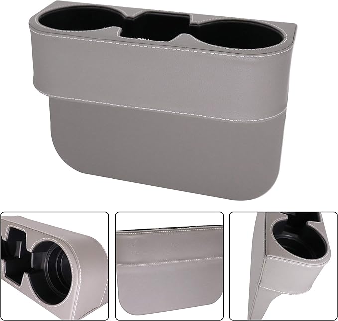 Car Seat Organizer Cup Drink Holders Multi Functional Gap Filler Storage Box Insert Organization Helps Reduce Distracted Driving&Holds Phone Mount Mug Bottle Cellphone (PUBD-Gray)