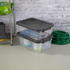 Sterilite 6-Pack Modular Stacker Box, Durable Clear Plastic Storage Bins with Latching Lids, 16 Quart - Stackable Organizing 