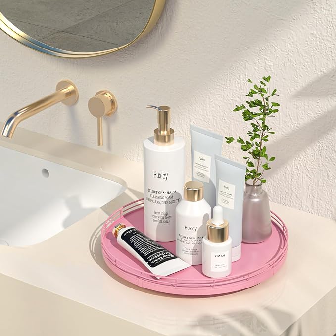 12 Oak Wood Bathroom Tray for Counter, Vanity Tray for Perfume Lotion Candle Makeup Jewelry Sink Soap Holder Turntable
