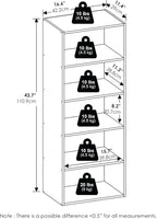 Furinno Basic Book Shelf, 5-Tier Bookshelf, Storage Organizer Bookcase with Open Shelf, 11 x 17 x 44, for Living Room, Bedroo