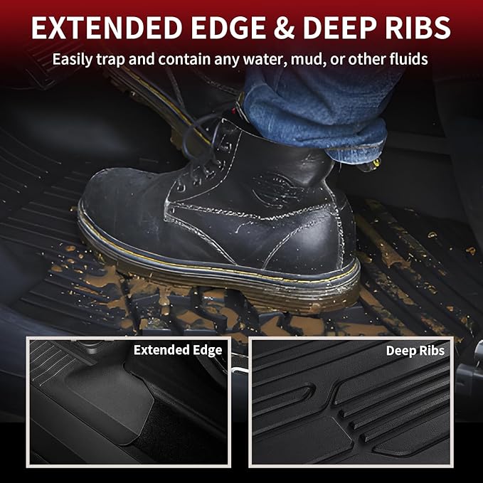 LASFIT Floor Mats for Ford F-150 2021-2026 | F150 Lightning 2022-2025 SuperCrew (Rear w/Fold Flat Storage) Carpet Floor All Weather Car Liners TPE Truck Mats - 1st and 2nd Row, 3pcs Black