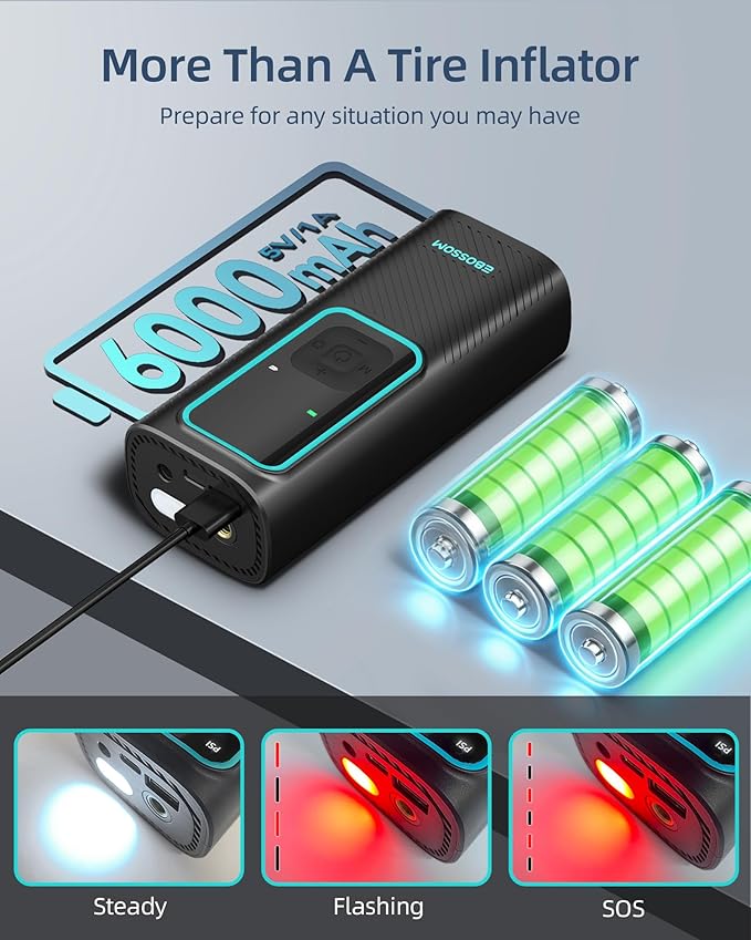 Tire Inflator Portable Air Compressor, 150 PSI Mini Car Air Pump with 6000mAh Battery,12V DC, Pressure Gauge, Cordless Tire Inflator Rechargeable with Display & LED for Car, Motocycle, Bikes, Balls