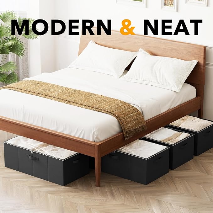SpaceAid 4 Pack 10" High Under Bed Storage Containers, Large Underbed Storage Organizer Bins with Lids for Bedroom, Dorm, Clo