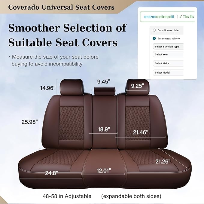 Coverado Leather Rear Seat Covers for Cars, Waterproof Back Seat Cover, Universal Automotive Seat Cushion Protector for Most 