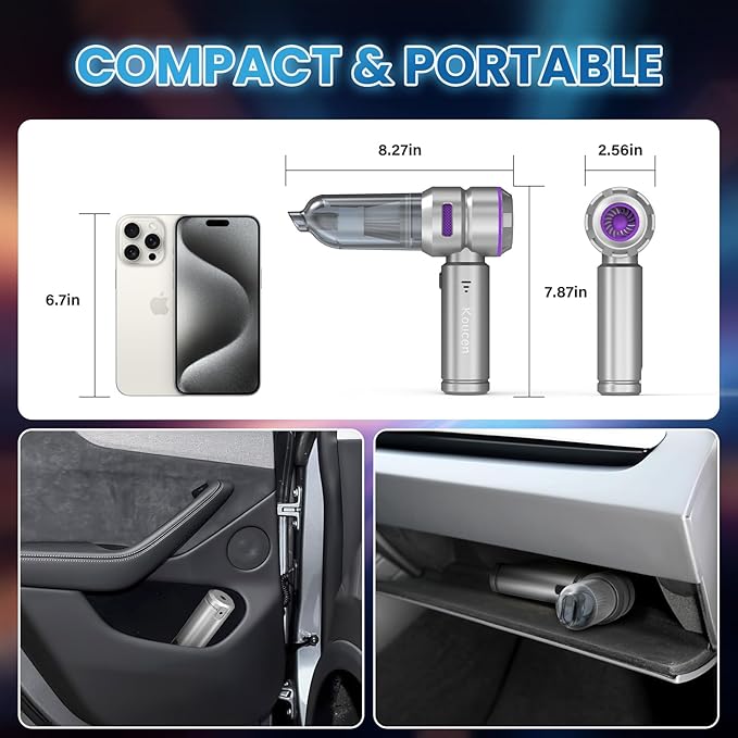 Car Vacuum Portable Cordless 20000pa High Power 4-in-1 Handheld Vacuum Cordless Rechargeable, Portable Vacuum with 3 Reusable
