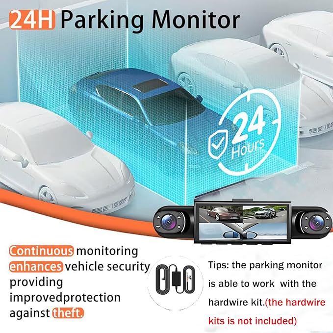 4 Channel Dash Cam 360° View, 1080P Front and Rear Inside, Left Right Dash Camera for Cars, Night Vision, WiFi & APP Control,