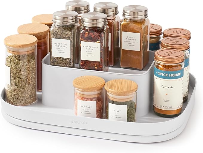 YouCopia MagicTrack Rectangle Lazy Susan Turntable 2-Tier Spice Rack: Jar & Bottle Storage Organizer for Kitchen and Bathroom