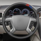 MEWANT USA 250th Anniversary Embroidered Hand-Stitched Steering Wheel Cover for Chevy Silverado 1500 2007 2500 2014 3500 Avalanche Suburban Tahoe 2014 Traverse Black Artificial Leather Steering Wrap