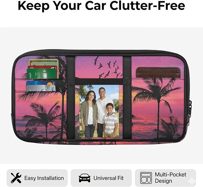 Car Sun Visor Organizer Palm Trees Sun Visor Organizer with Multi-Pocket Card Holder Car Interior Accessories Fashion Universal Fit for Most Cars SUV