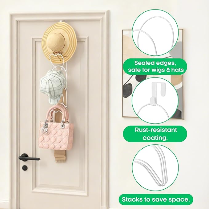 LINFIDITE 15 PCS Baseball Hat Rack Hanger Holder Organizer Multi Hook Wall Mounted Over Door Cap Display Storage Rack Cap Hol