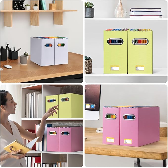 BALEINE File Organizer Box, Cardboard File Folder Organizer with Handle for Letter Size, Portable Collapsible Hanging Filing 