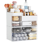 White Countertop Makeup Organizer with 6 Drawers,Large Capacity Skincare Organizers for Vanity,Desk,Dresser,Plastic Bathroom 