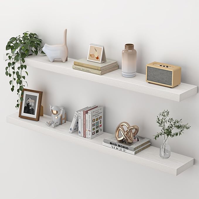 Heimlove 48 Inch Floating Shelves for Wall,Extra Long Wood Shelves Mounted Storage Hanging Shelf Invisible Bracket for Bedroo