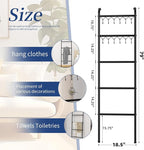 Simple Trending Blanket Ladder，5 Tier Metal Towel Rack with 12 Hooks, 79'' Metal Style Decorative Ladder for The Living Room 