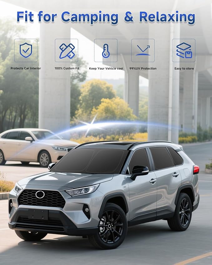 6PCS Window Shades for Corolla Cross(2020-2025) Accessories – Full Coverage Sun Shade for Side Windows, Rear Triangular & Windshield – UV Protection & Privacy for Camping, Napping, Relaxing