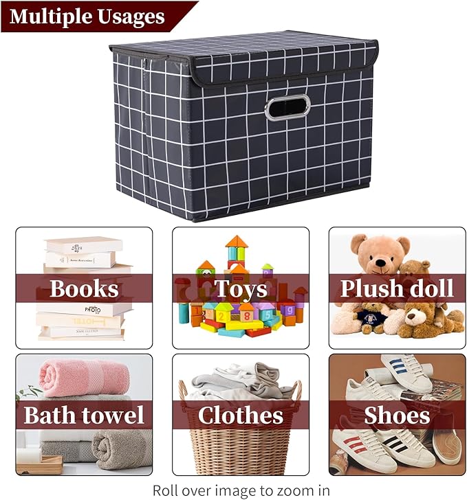 STOREONE Fabric Storage Cube Bins Foldable Organizer Container Collapsible Basket with Lids and Metal Handles, for Home, Bedr
