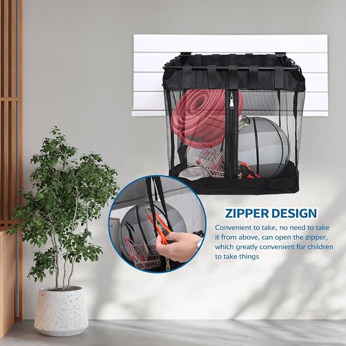 2Pcs Large Slatwall Baskets Mesh Slatwall Baskets with Zipper Mounted Storage Baskets Hanging Slatwall Accessories for Shops 