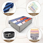 2 Pack Large Grid Sock Organizer Divider, 20 Cell with Lid, Fabric Foldable, Tie Organizer for Men for Storing Socks, Tie, Ha