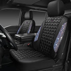CAR PASS Bling Diamond Black Leather Car Seat Covers Full Set Interior Sets, Waterproof Shining Glitter Sparkly Crystal Armre