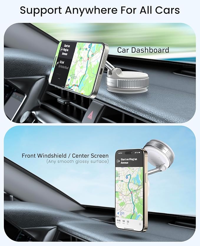 Magnetic Suction Cup Phone Mount for Magsafe, 360° Adjustable Magnetic Car Phone Holder, Pocket Size Foldable Car Mount, Phone Holders for Your Car for iPhone 17 16 15 14 13 12 Series,White