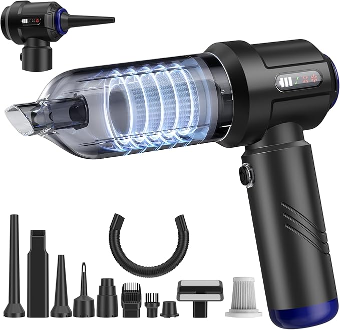 Car Vacuum Portable Cordless High Power Small Handheld Vacuum Cleaner 4-in-1 Compressed Air Duster & Air Blower & Pump Hand H