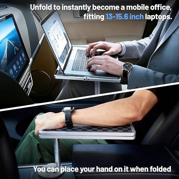 360° Rotating Car Table & Car Tray Desk for Round Cup Holder, Foldable Design & Easy Install, Car Accessories Compatible with Tesla