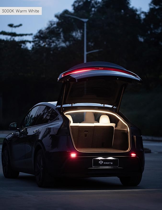 TPARTS Trunk LED Light Strip for Tesla Model Y (Including New Model Y Juniper 2025-2026), Silicone Waterproof Intelligent Dual-Color Switchable Interior Lighting Warm & Cool White (3000K&6000K)