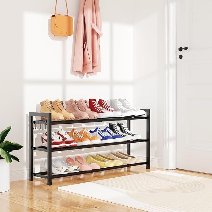 Expandable Shoe Rack for Closet Adjustable Metal Shoe Rack for Entryway 18.5"-33" Free Standing Shoe Organizer 12 Pairs with 