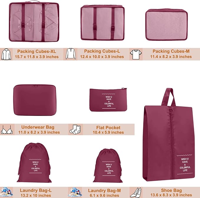 Packing Cubes for Travel - 8 Set Luggage Organizer Bags for Family, Mesh Breathable Travel Packing Cubes for Suitcases Durabl
