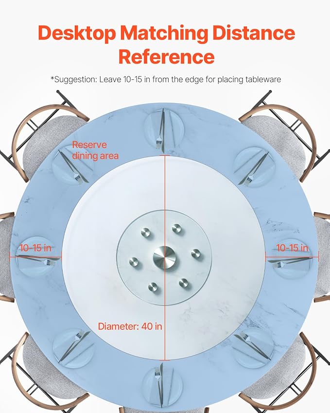 VEVOR 40 in Glass Lazy Susan Turntable, Tempered Glass Dining Table Centerpiece with 6 Rotating Wheels, 360° Smooth and Silen