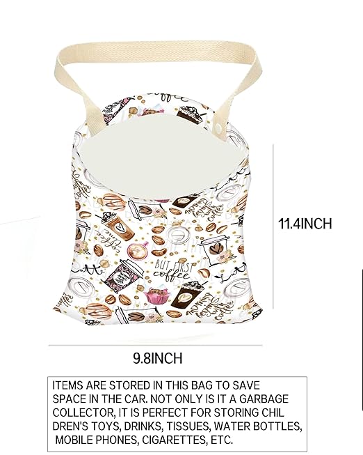 Car Trash Can, Durable Hanging Car Trash Garbage Bag, Cute Automotive Garbage Cans Organizer, Cute Cartoon Coffee